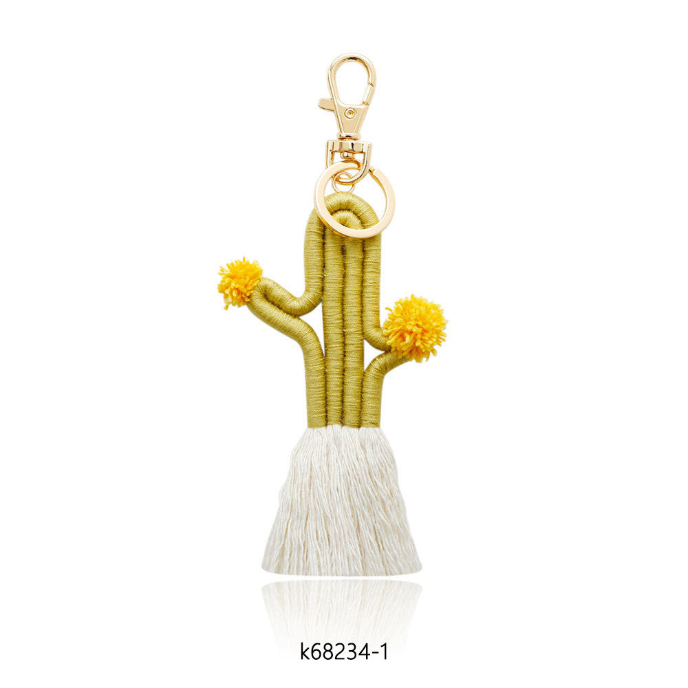 Wholesale Braided Cactus Bohemian Flower Tassel Cotton Rope Keychain